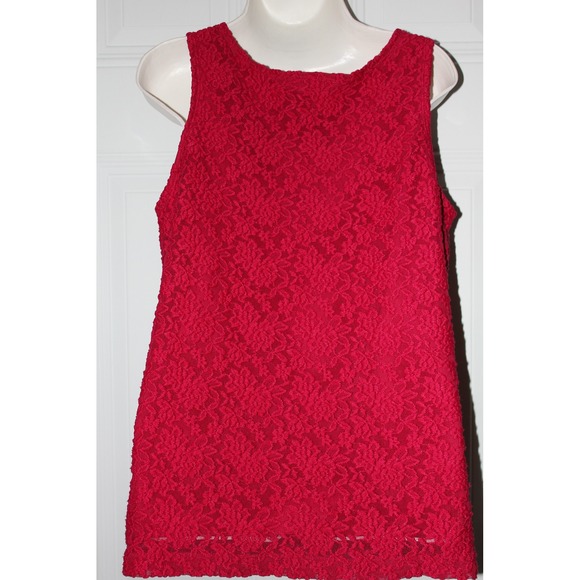 Susan Graver Style Red Lace Tank Top Women's SZ Large Sleeveless Elegant Whimsy - Picture 4 of 5